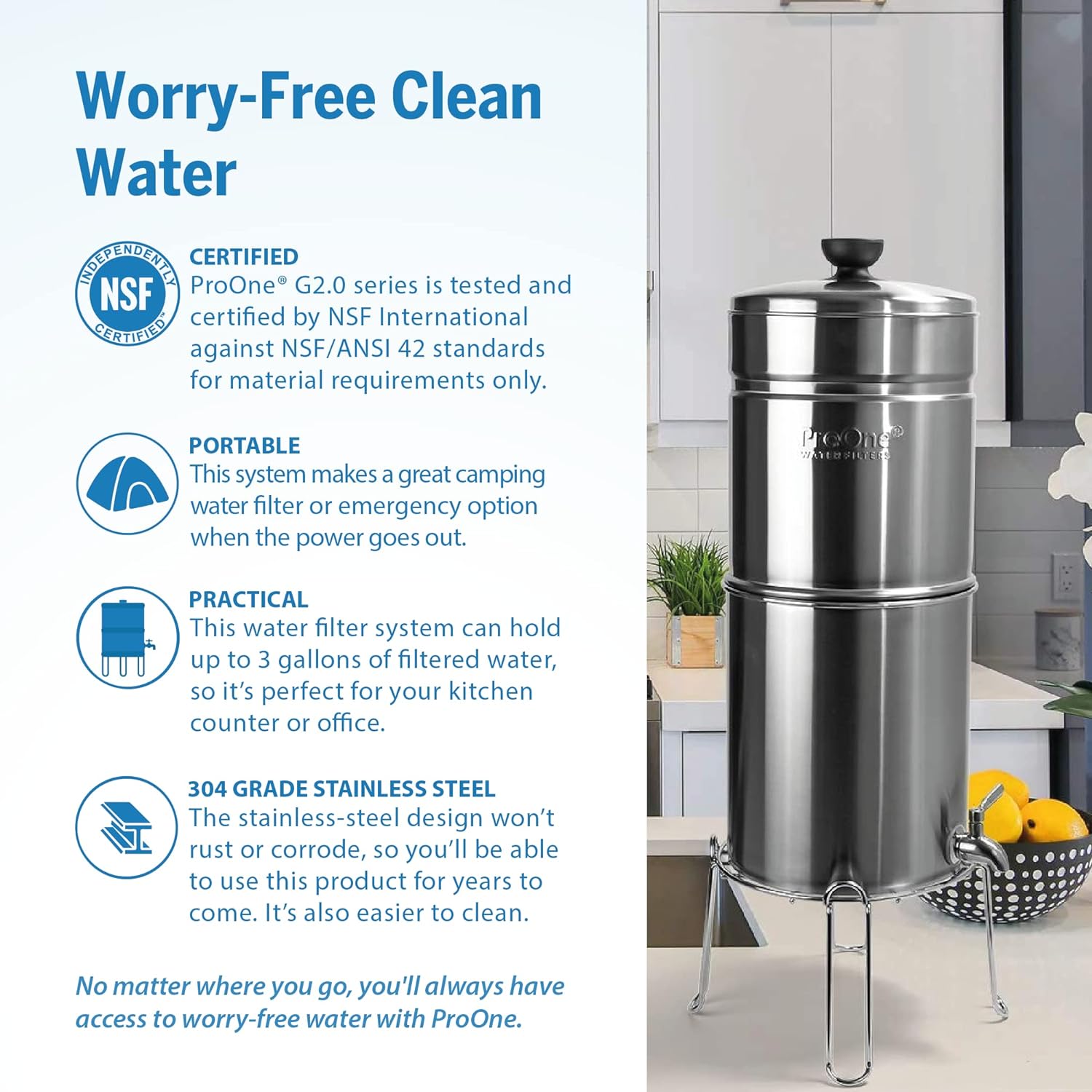 Stainless Steel Gravity Water Filter System | 6 Filters Included - View #2